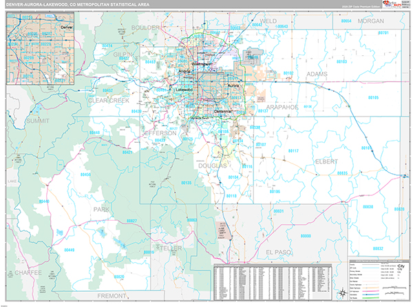 Denver-Aurora-Lakewood, CO Metro Area Wall Map